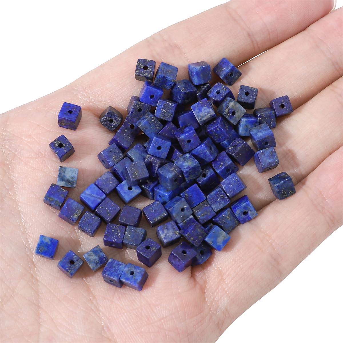 BEADIA Natural Lapis Lazuli Square Stone Beads 4x4mm 85pcs Cube Loose Semi Gemstone Beads for Jewelry Making Design