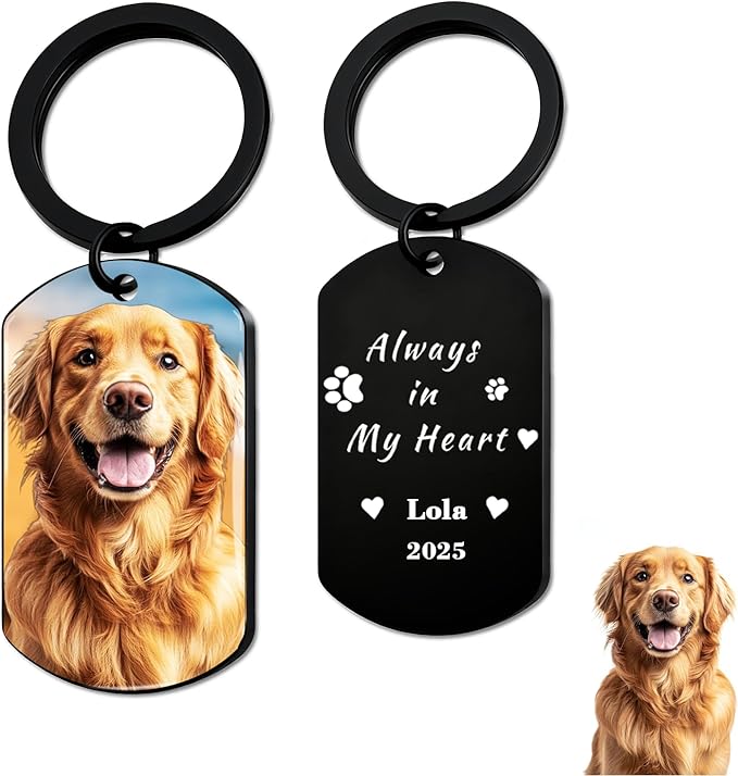 QYH Custom Dog Keychain with Picture - Personalized Pet Memorial Gifts