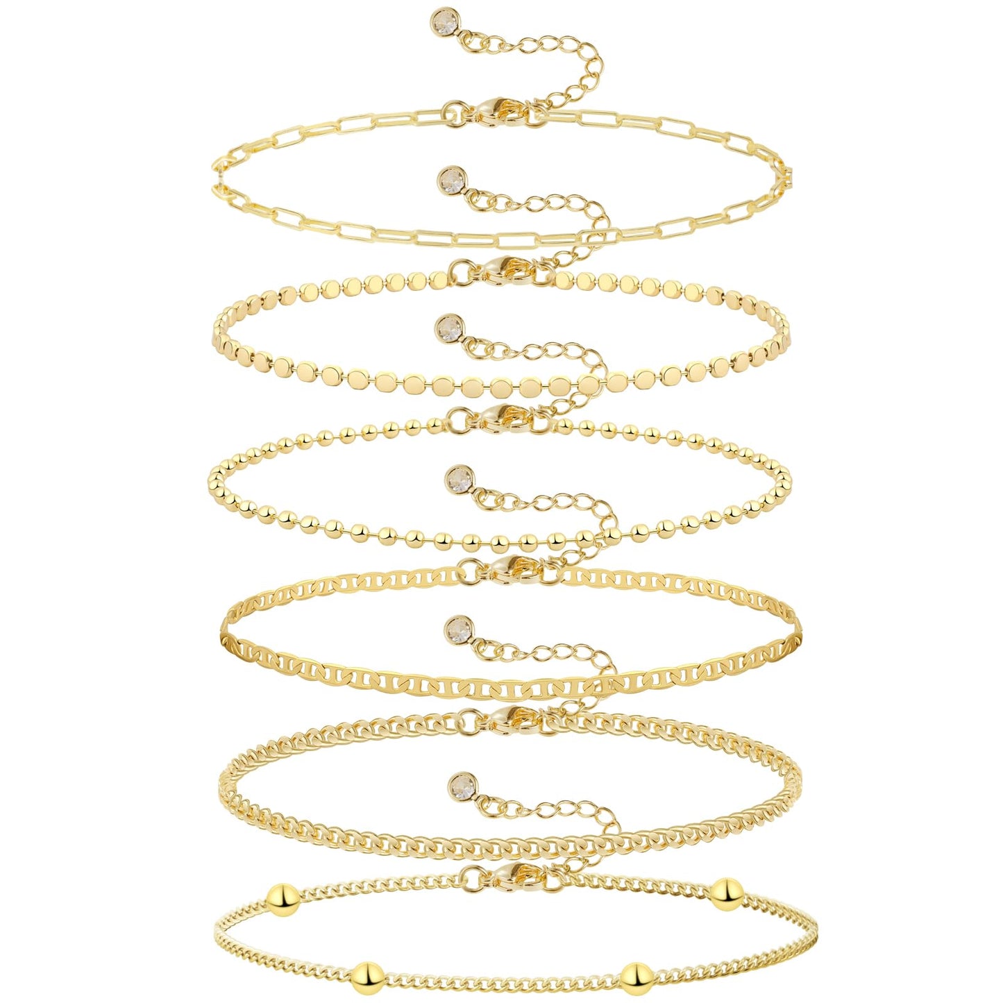 JECOMY Dainty Gold Bracelets for Women - Waterproof Stackable Gold Bracelet Stack Set - Perfect for Stylish Women