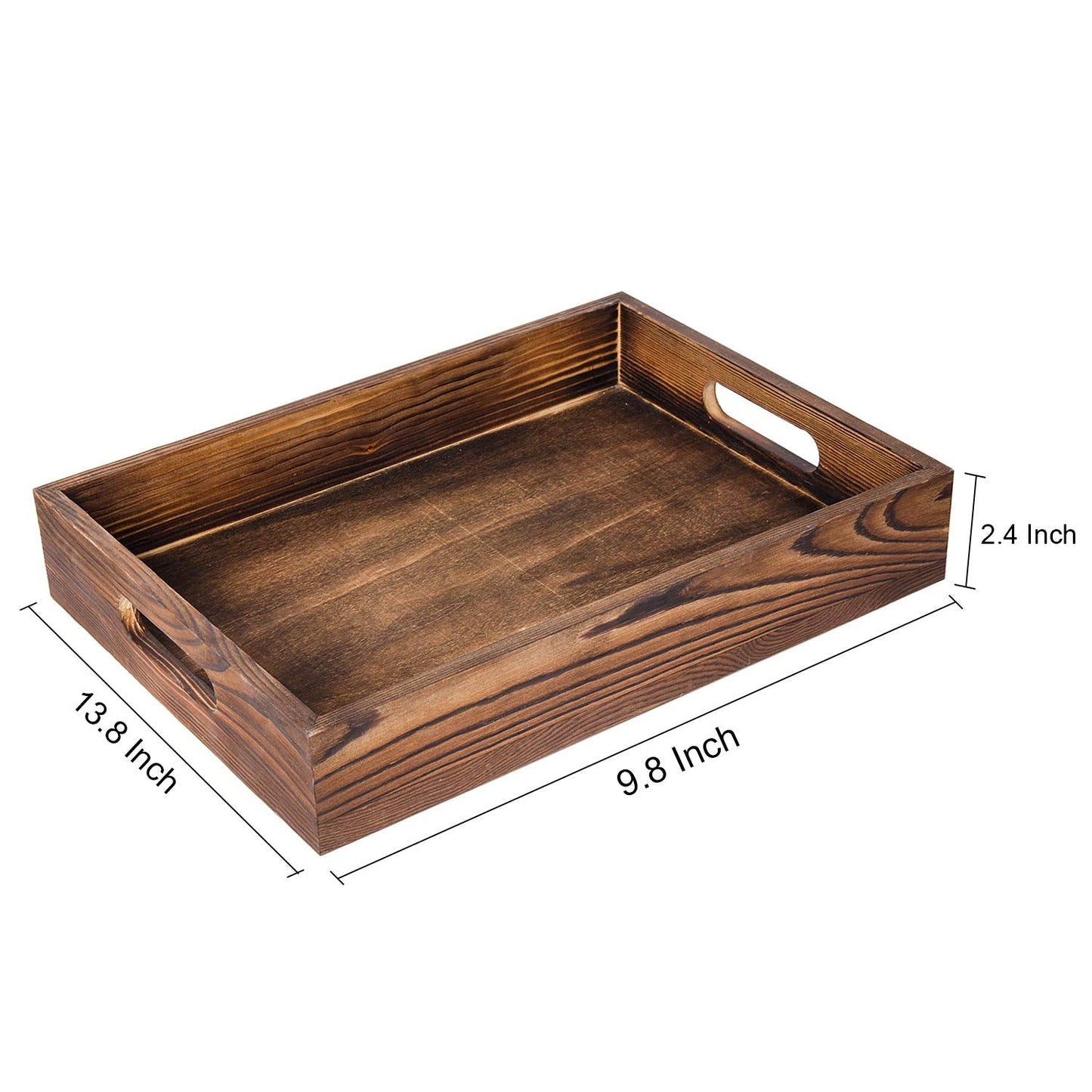 ExoLiry Rustic Brown Wood Food Serving Tray Cutout Handles Breakfast in Bed Coffee Wine Rectangular Ottoman Nesting Crate Tabletop Storage Box Desktop Document Holder Party Office Home Kitchen