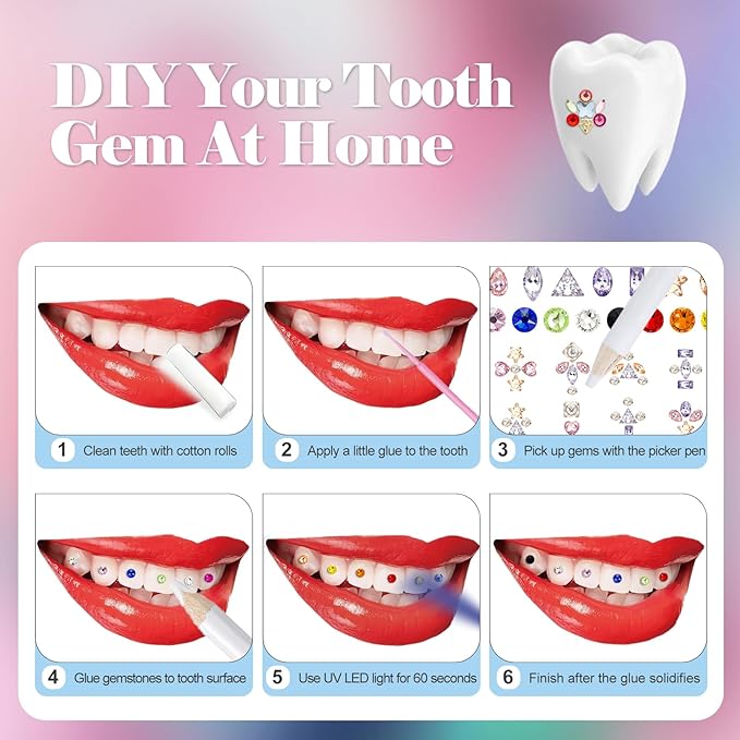 Novani 690 Pieces Tooth Gems Jewelry Kit for Teeth, Tooth Diamonds DIY Crystal Rhinestones Mixed Sizes Colors and Shapes Gemstones for Teeth (Without Glue)