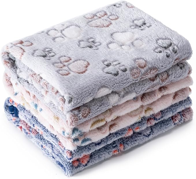 1 Pack 3 Blankets for Dog Puppy Cat (Large 41x31'', Pink, Yellow, Blue)