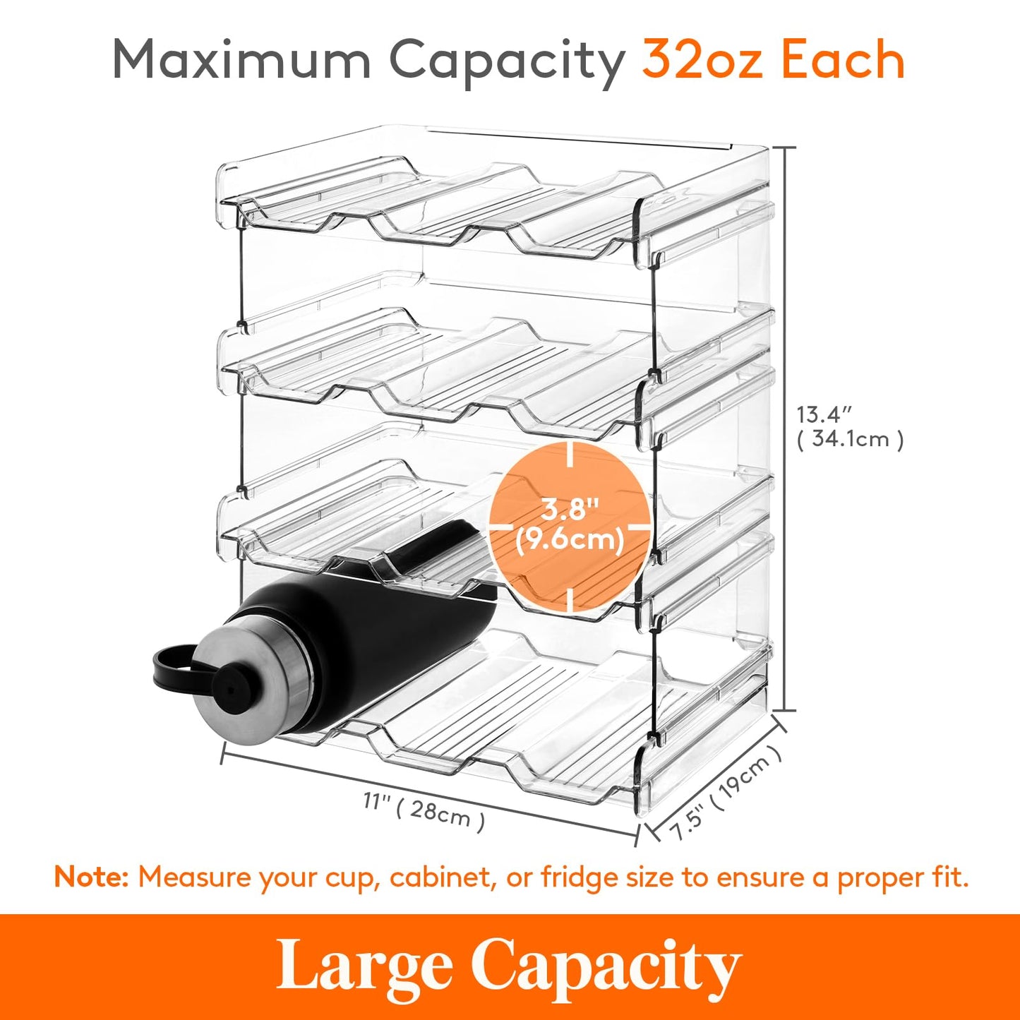 Lifewit 4 Tier Stackable Water Bottle Organizer for Cabinet, Plastic Bottle Holder Fits 12 Bottles/Tumblers up to 3.8" Diameter for Pantry/Countertop/Cupboard, 28 x 19 x 34 cm/11 × 7.5 × 13.4"