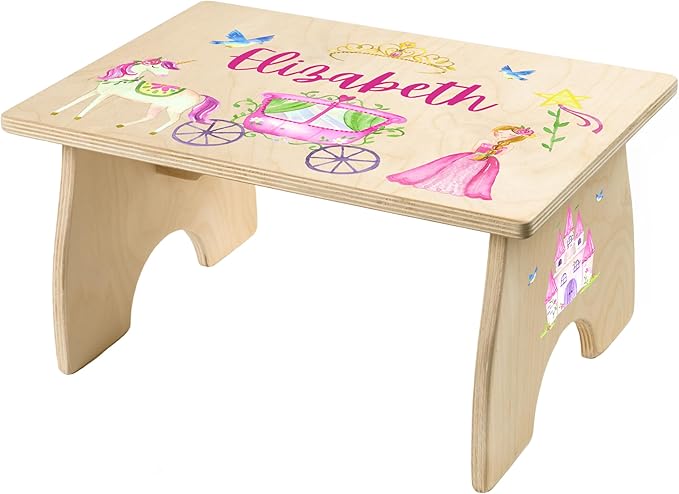 Princess Step Stool for Toddlers- Personalized Wood Kids Step Stool with Name for Kitchen Sink, Bathroom, Potty Training, Toilet, Kitchen Sink- Sturdy and Safe- Made in USA by BloomOwl (Princess)