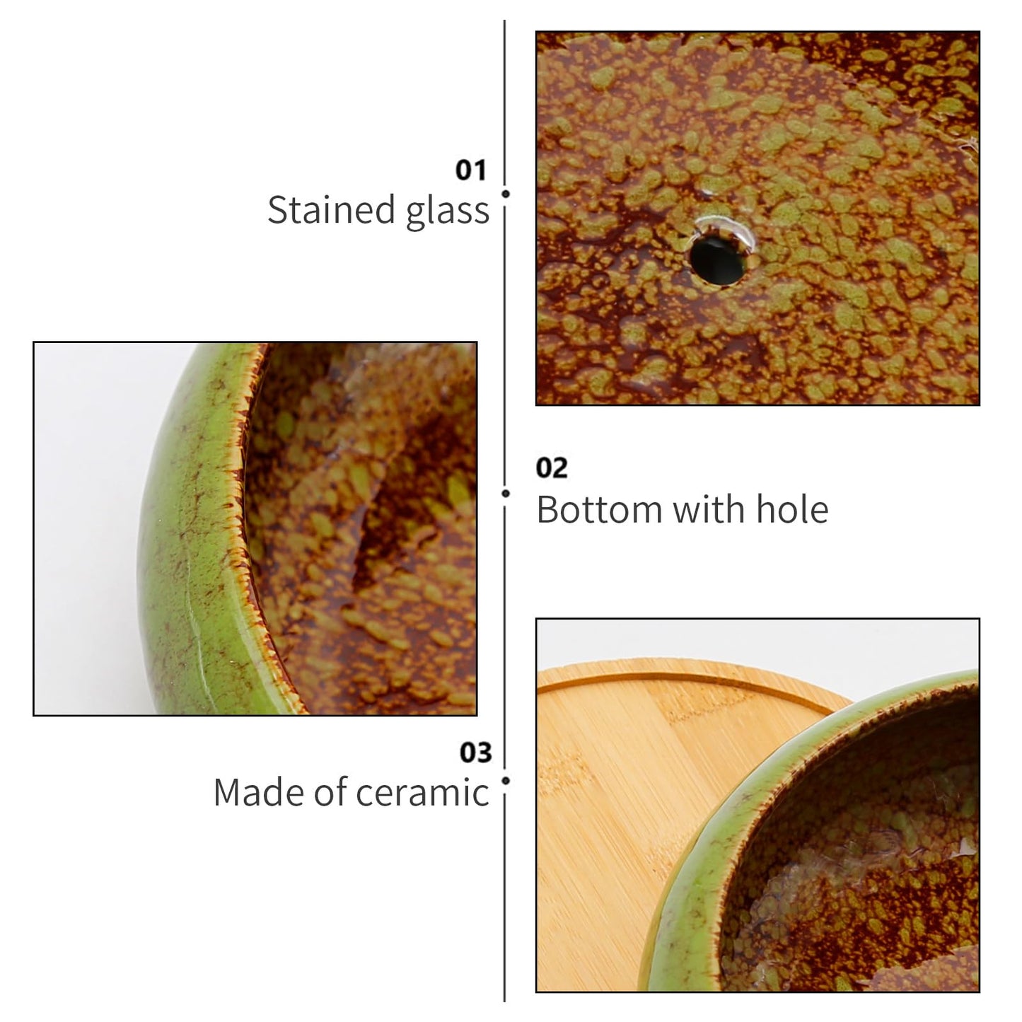 LIDSCURA 7.4 inch Ceramic Bonsai Pots with Trays Shallow Planters, Succulent Planters with Drainage Hole, Round Large Shallow Pots, Bonsai Pots Garden Decorative Cactus Stand Flower Container (Green)
