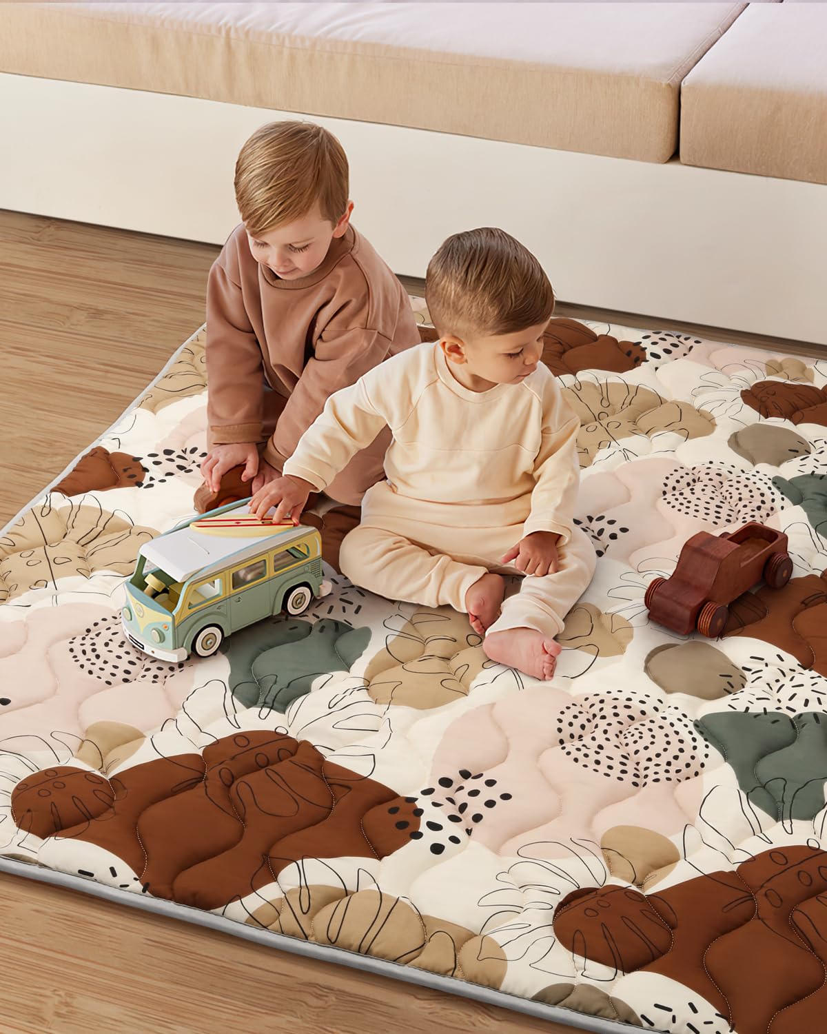 Blissful Diary Baby Play Mats for Floor, 72x48 Inch Extra Thicker & Large Soft Cushioning Foam Playmats for Babies and Toddlers, Foldable Washable Baby Crawling Mat for Playpen, Boho Design