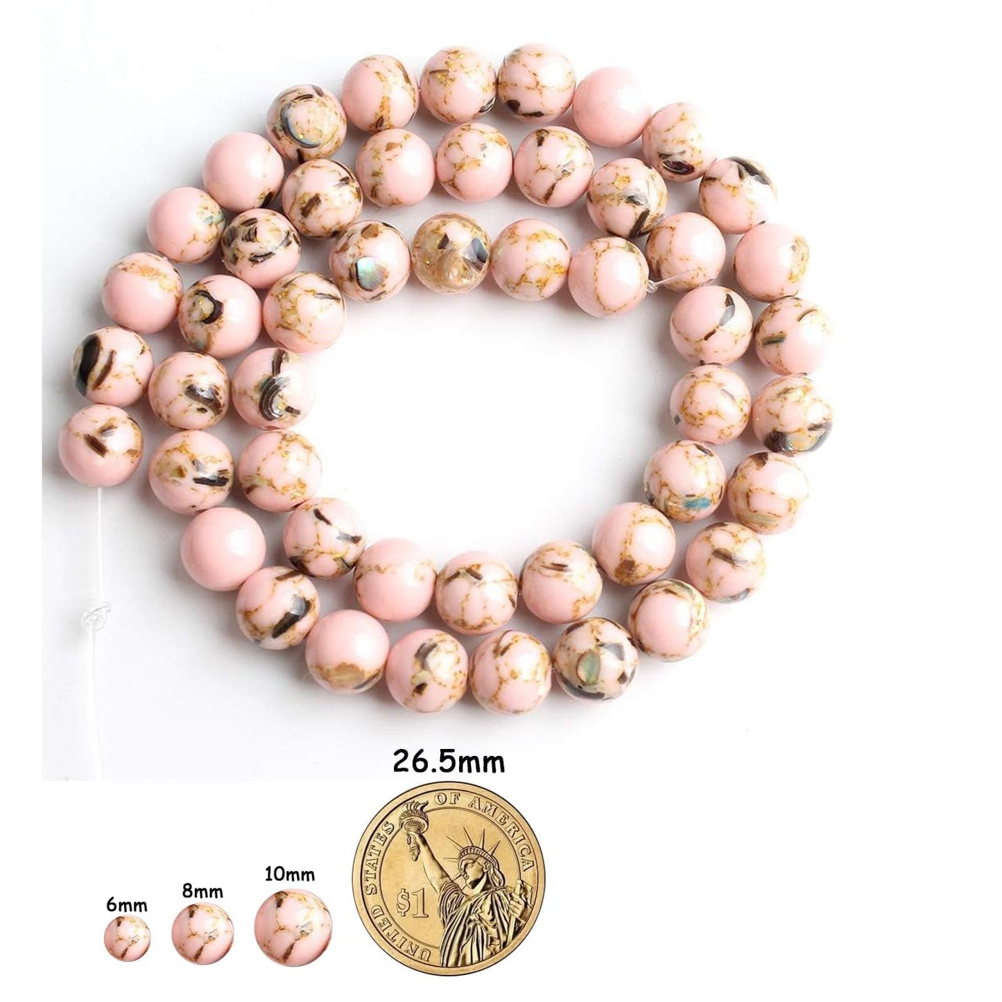 Yochus 60pcs White Shell Turquoise Beads，6mm Natural Stone Round Loose Beads for Jewelry Making Earring Necklace DIY Crafts