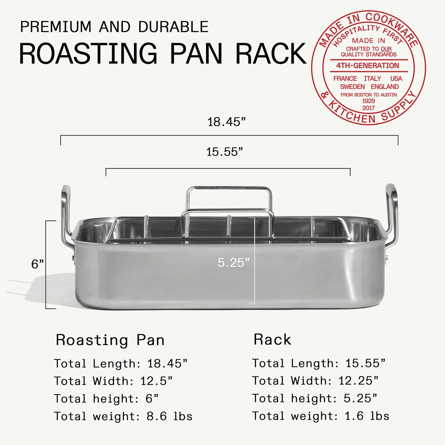 Made In Cookware | Stainless Clad Roasting Pan | 3-Ply Stainless Clad | Professional Cookware | Crafted in Thailand