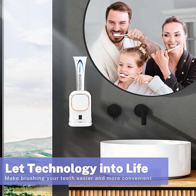 Automatic Toothpaste Dispenser,Wall Mounted Electric Toothpaste Dispenser for Kids and Adults,Toothpaste Dispenser for Bathroom (White