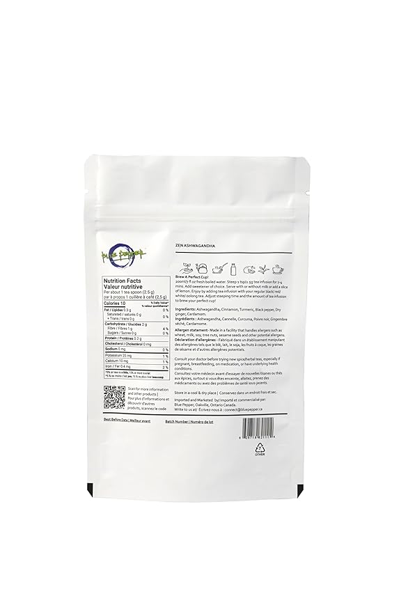 Blue Pepper Zen Ashwagandha Tea Infusion Blend - 60g | All-Natural, No Preservatives | Small Batch Crafted | Caffeine Free