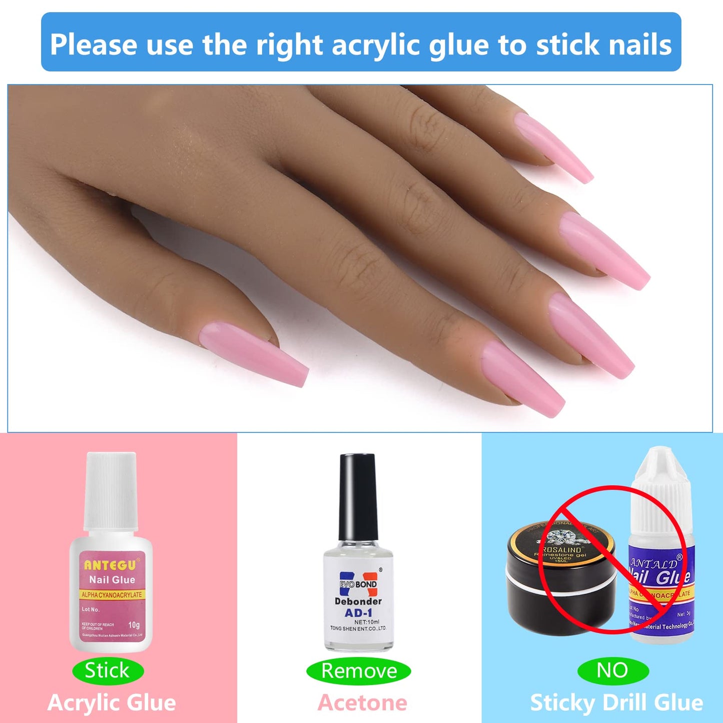 LIONVISON Silicone Practice Hand for Acrylic Nails with Bracket,Realistic Nail Practice Hand Stand, Flexible Bendable Nail Training Mannequin Hand for Nails Practice Nail Art Tools ( Left Hand )