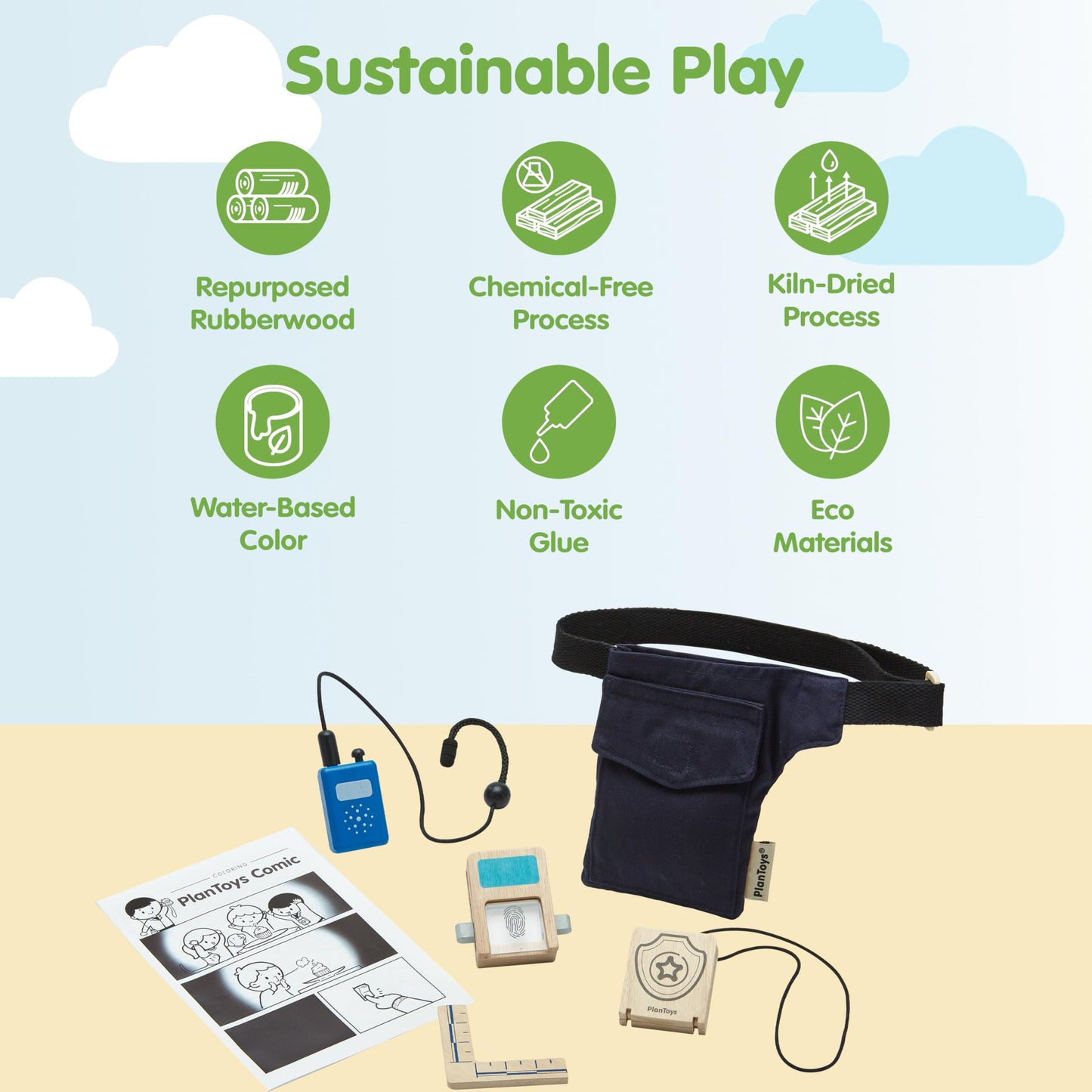 PlanToys® Wooden Pretend Play Secret Agent Kit for Kids | Montessori Spy Role Play Toy | Eco-Friendly Educational Toy for Imaginative Learning