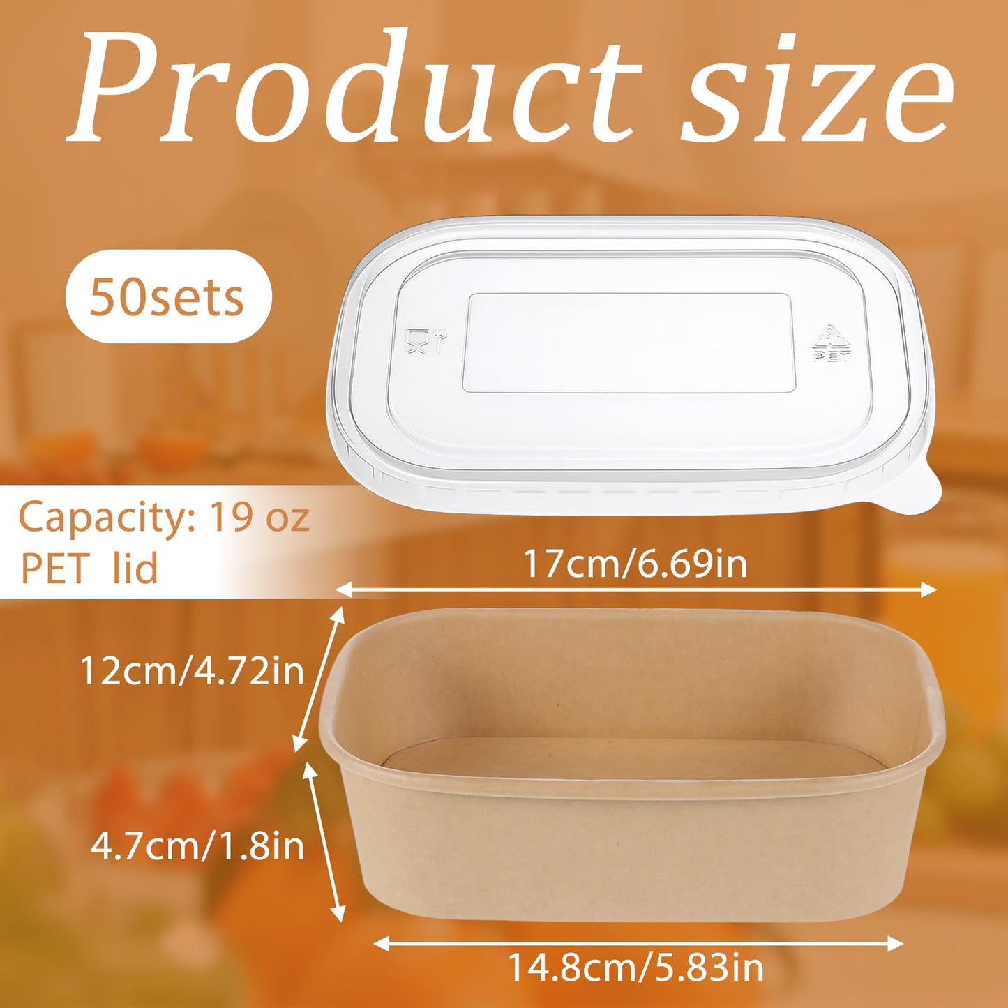 Oqqlin 50 Pcs 19 oz Paper Bowls with Lids, Disposable Rectangular Food Containers Thickened Meal Prep Containers for Ice Cream, Soup, Yogurt, Salad