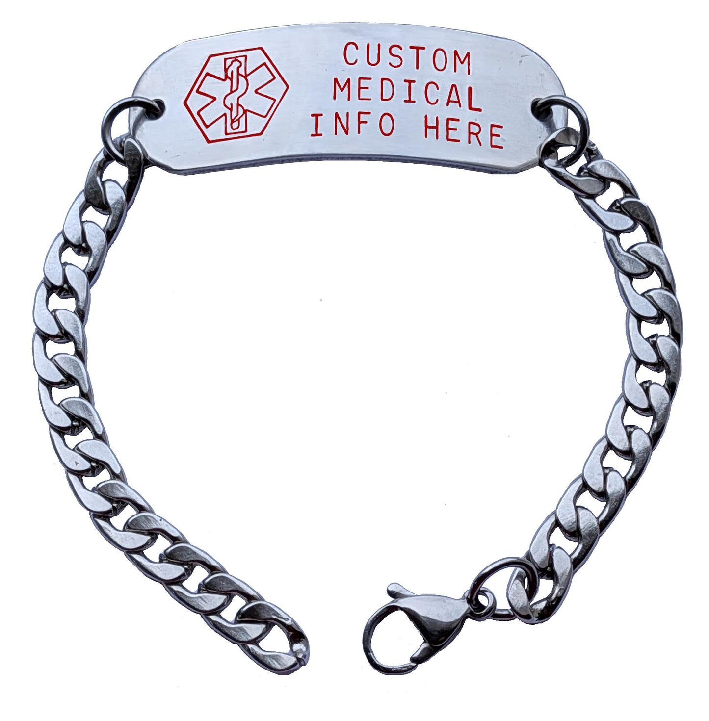 Personalized Medical Alert Bracelet, Customizable on both sides, multiple sizes, Adjustable, Stainless steel
