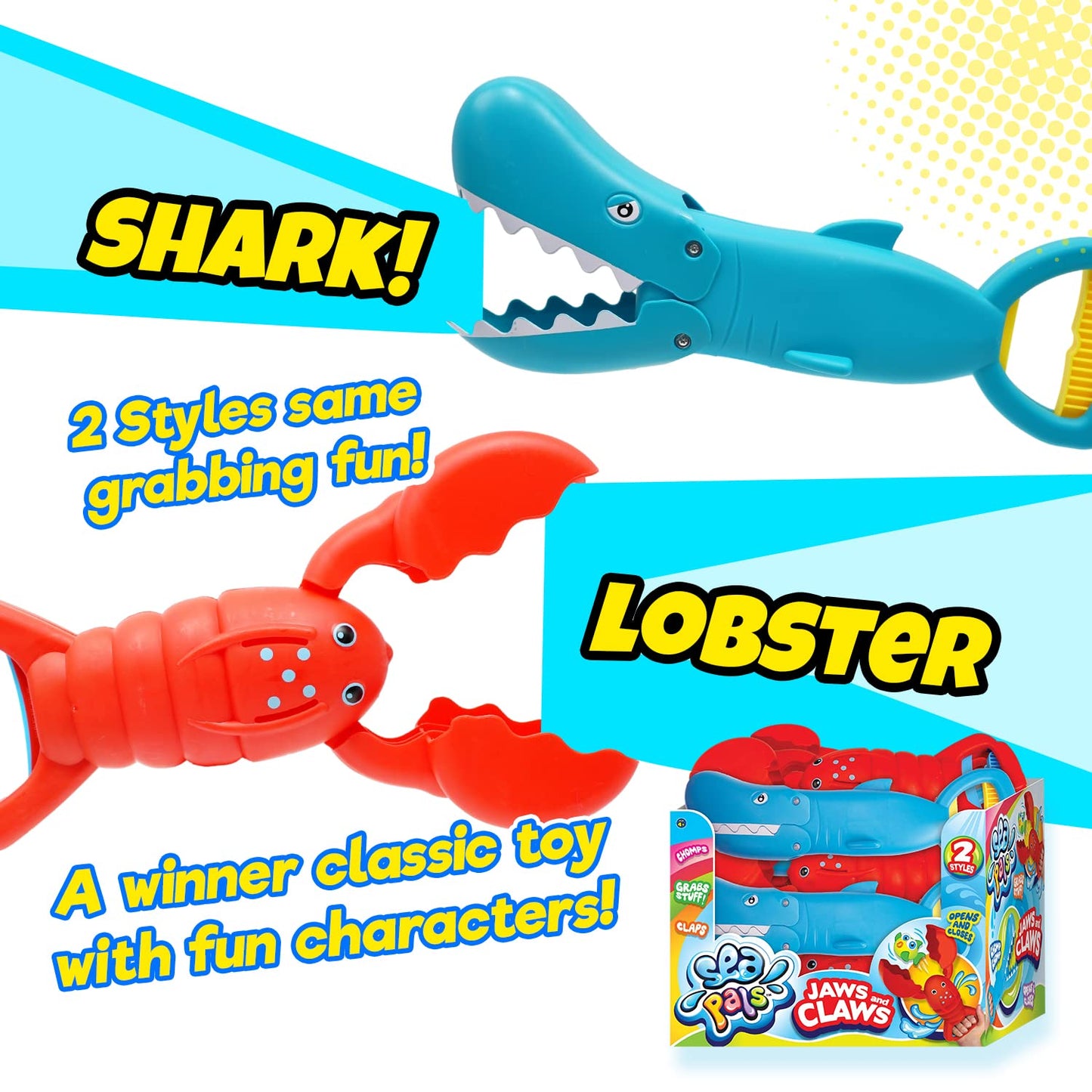 JA-RU Lobster & Shark 13.5" Jaw & Claws Plastic Sand Digger Grabber - Kids Beach & Sandbox Toys (2 Units) Ass-4009-2s