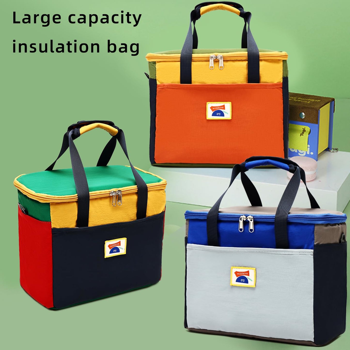 willikiva Insulated Lunch Bag Women Man Leakproof Soft Cooler Tote Bag Reusable LunchBox with Adjustable Shoulder Strap for Adults Work Travel(Grey Blue)