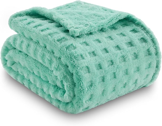 NEWCOSPLAY Super Soft Twin Blanket Aqua Premium Silky Flannel Fleece 3D Waffle Checkered Lightweight Bed Blanket All Season Use (Aqua, Twin(60"x80"))