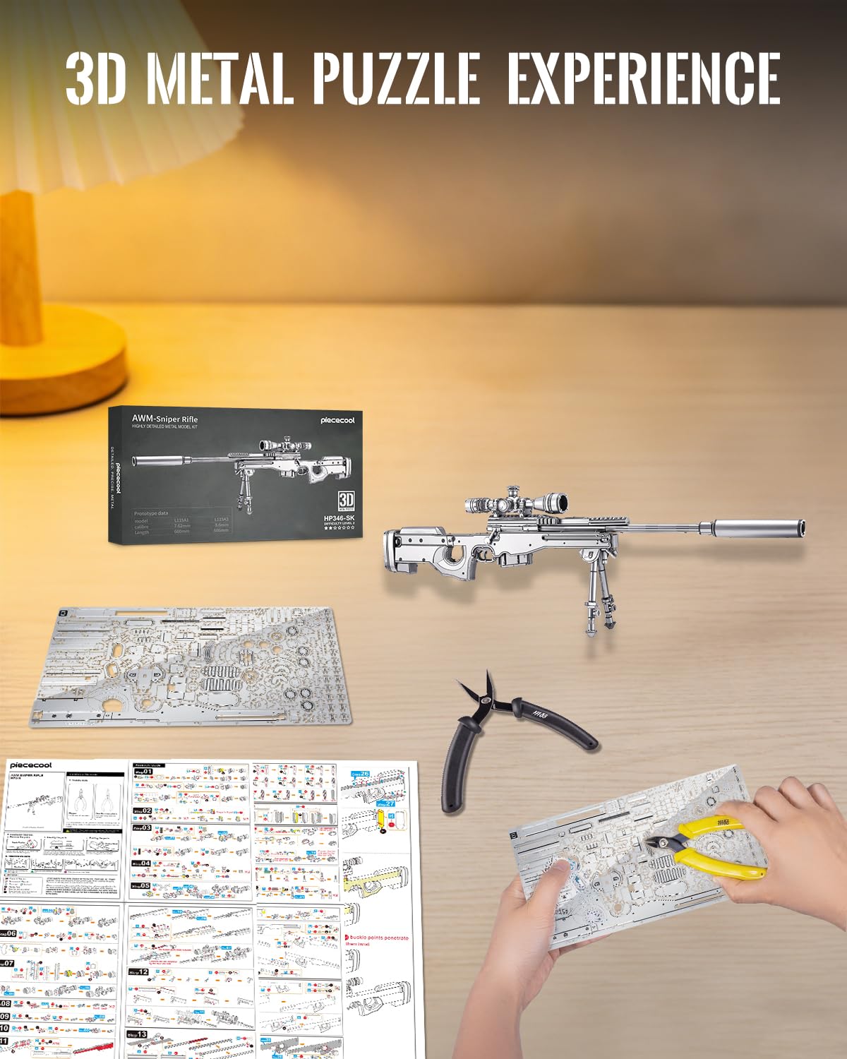 Piececool Metal 3D Puzzle AWM Metal Model Kits for Adults, DIY Hobbies Interactive Building Kit,Great Birthday for Teens 14+