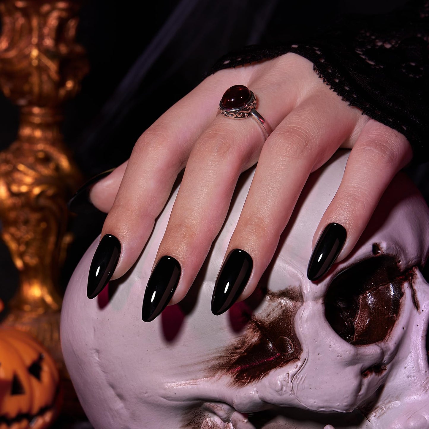 Vsalon Press on Nails - Halloween Nails Almond Medium Fake Nails for Party, Reusable Soft Gel Glue on Nails - 32PCS