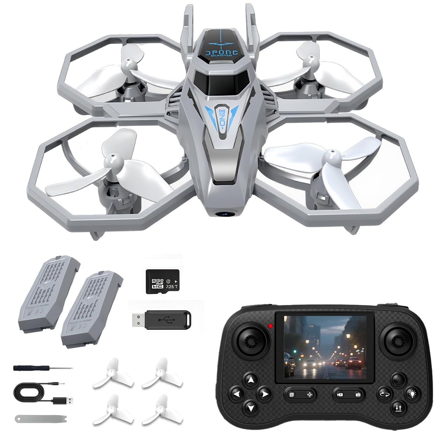 elecci D79Pro FPV Drone with Screen Controller, Crossing drones, Altitude Hold, One Key Take Off/Landing, Active Obstacle Avoidance,360 Degree Flip, Two-batteries. (White-2 batteries)