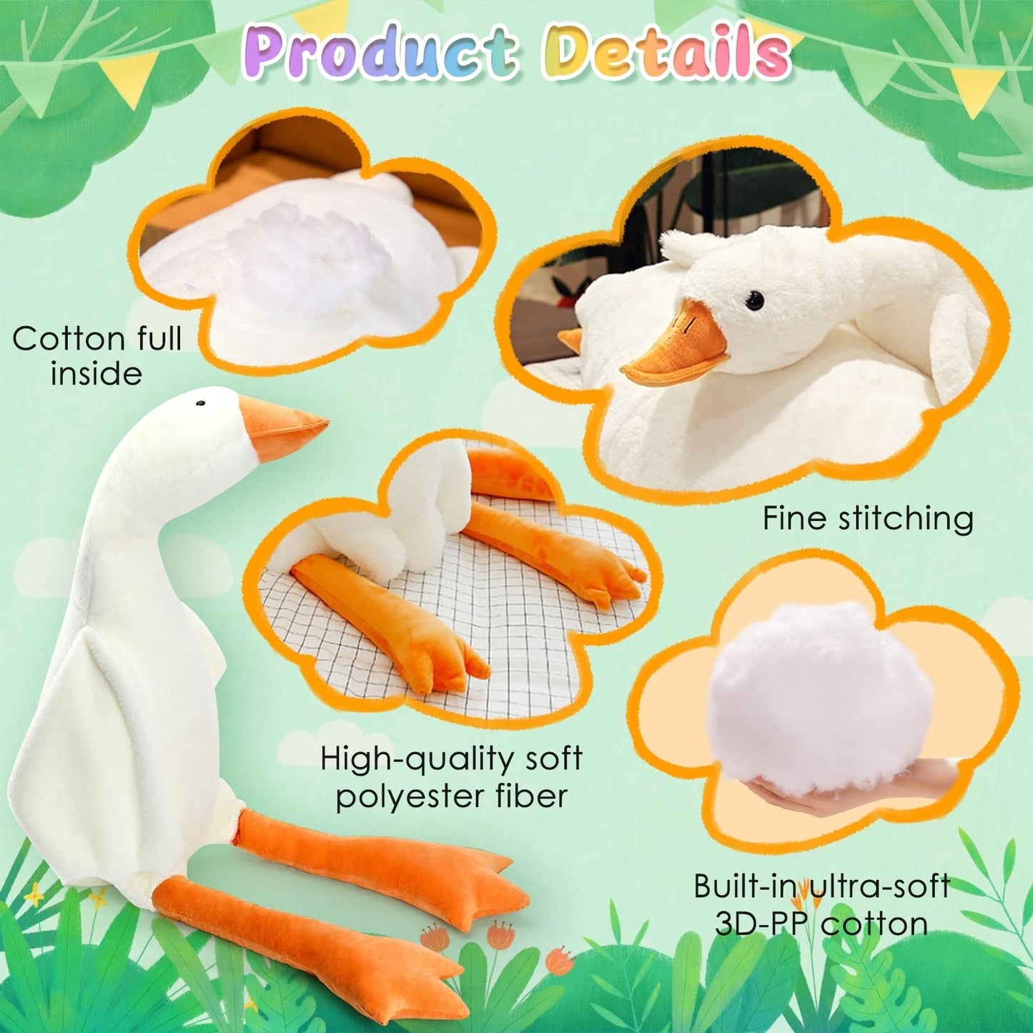 CottonStar Goose Stuffed Animal 63 Inch Plush Doll Toy, Cute Duck Plush Cushion Soft Huge Plushies Pillow, Gift for Kids and Friends, White