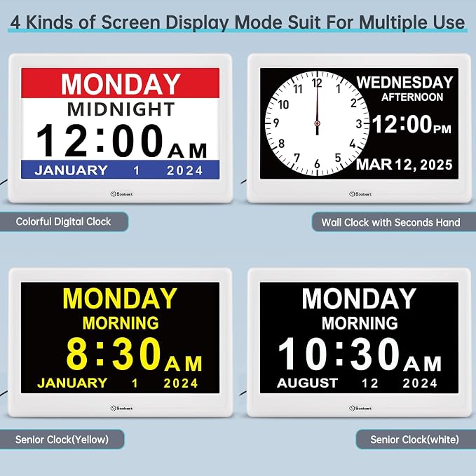 Soobest 12” Dementia Clocks for Seniors Extra Large, Digital Date Day Clock