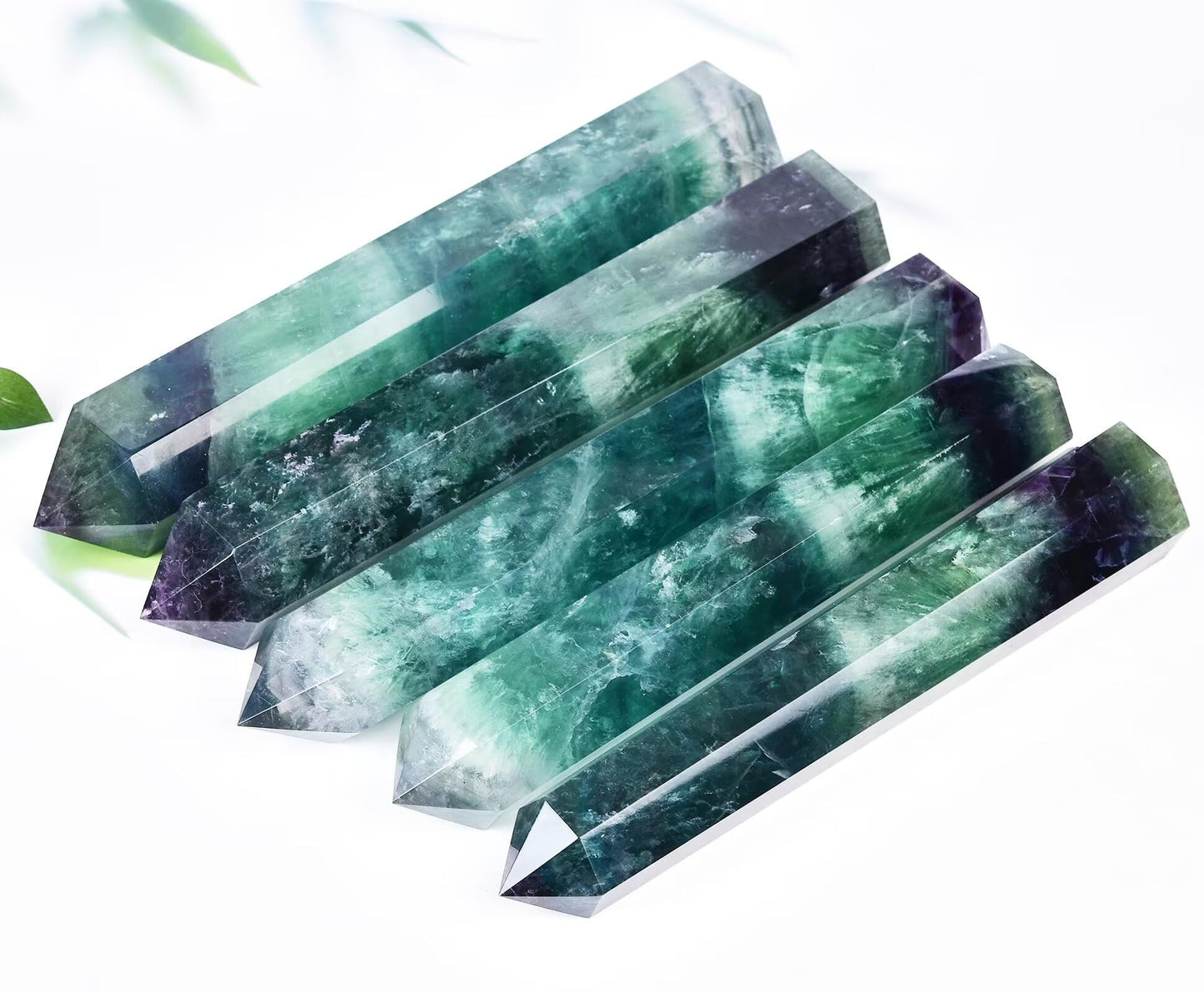 AMOYSTONE Extra Large Healing Crystal Obelisk Towers Green Purple Fluorite Point Wand Home Decor Reiki Healing 2.2-2.6LBS