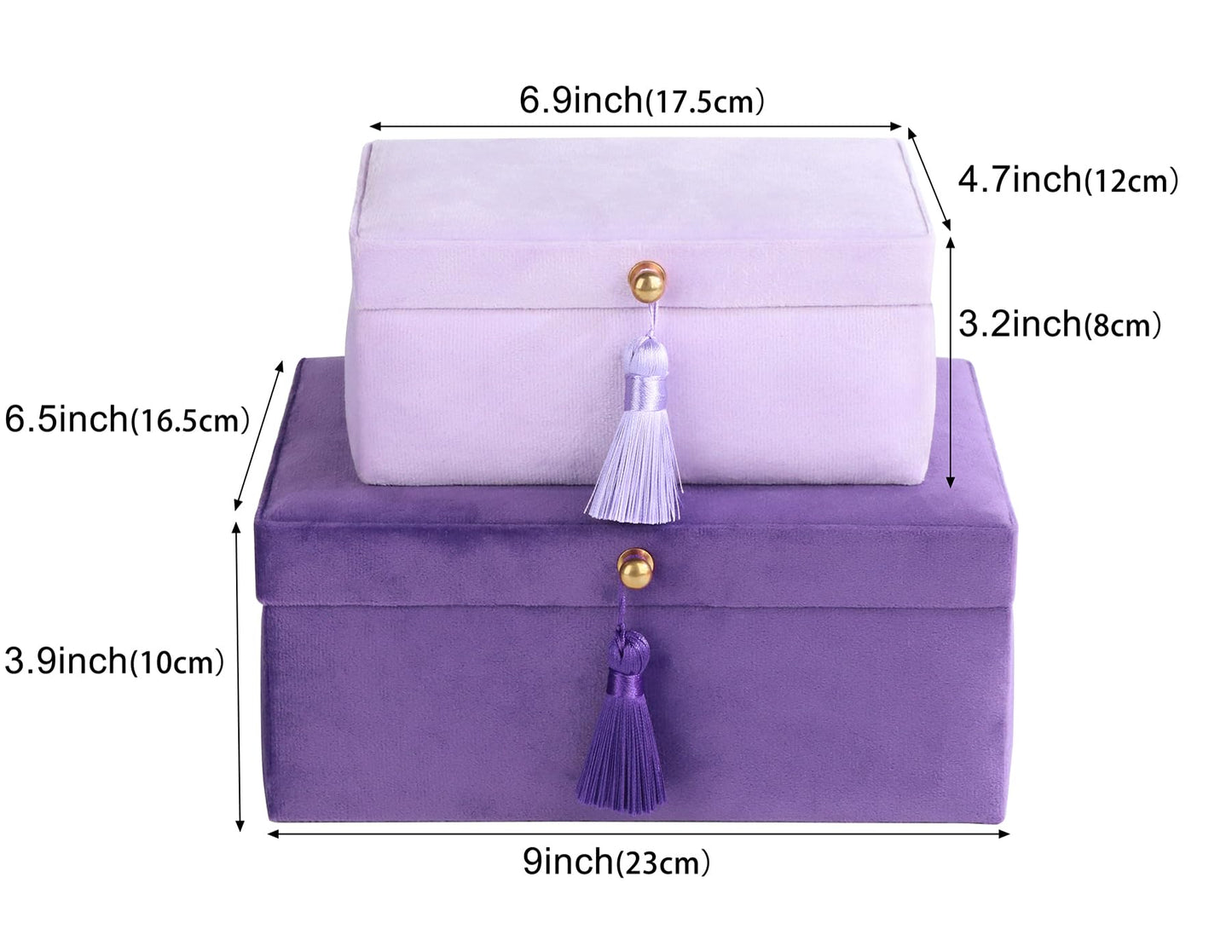 HofferRuffer Velvet Jewelry Boxes Decorative Boxes, Storage Accessory Organizer Boxes with Elegant Handle Decor, Classic Velvet Set of 2 Pieces (Purple)