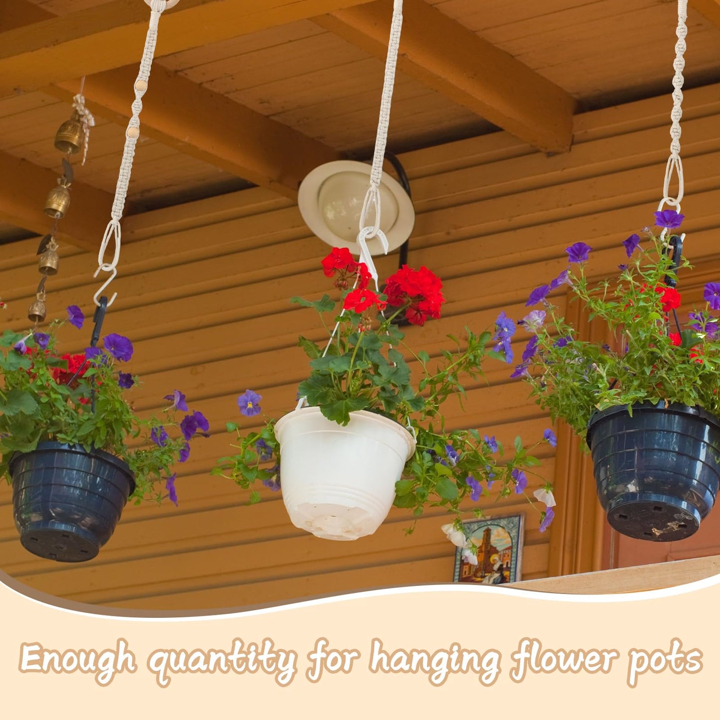 Windyun 12 Pack Adjustable Macrame Plant Hanger Extenders Connectable Rope Hanging Plant Extender Handmade Woven Hanging Basket Extension with Wooden Ring for Indoor Outdoor Pot Holder