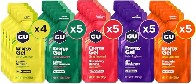 GU Energy Original Sports Nutrition Energy Gel, Vegan, Gluten-Free, Kosher, and Dairy-Free On-the-Go Energy for Any Workout, 24-Count, Assorted Fruity Flavors