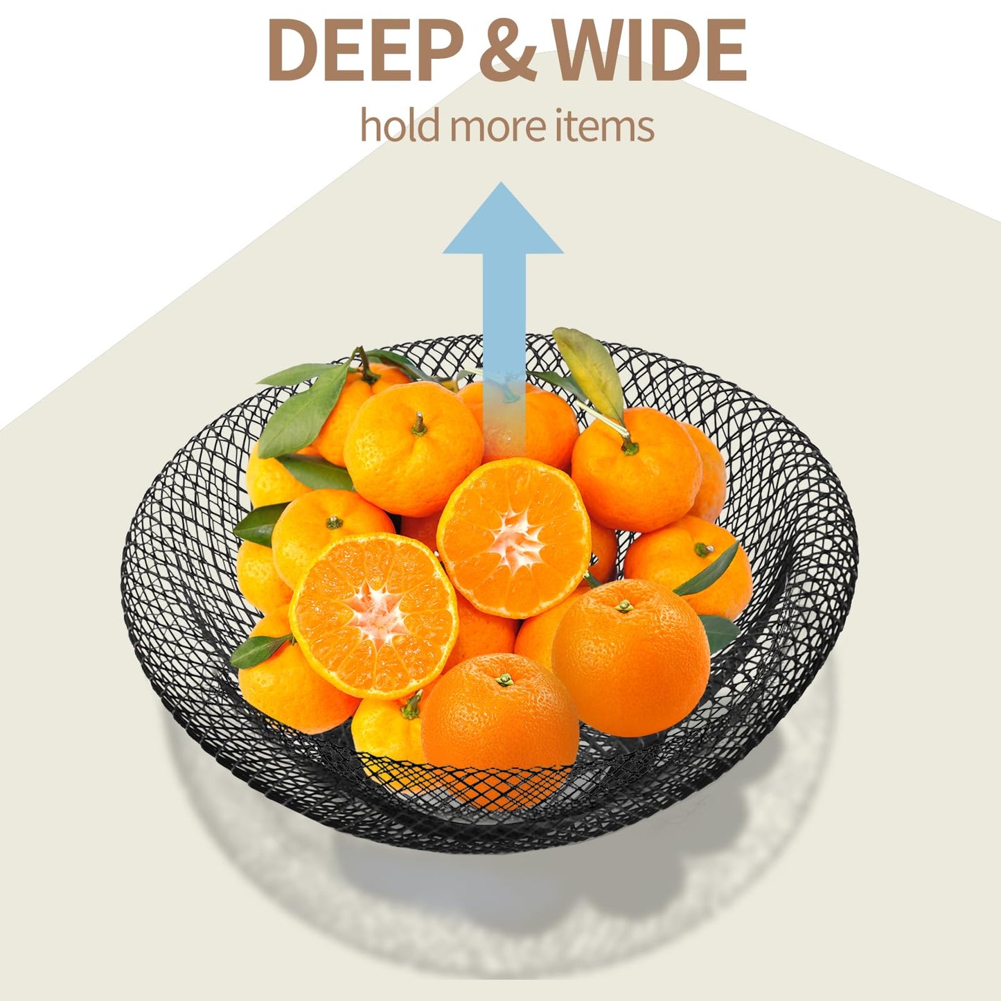 ZIVONA Black Fruit Basket for Kitchen Counter - 9.8" Metal Mesh Fruit Bowl, Modern Decorative Centerpiece for Kitchen Island, 360° Airflow Keeps Produce Fresh, Versatile for Vegetables & Snacks
