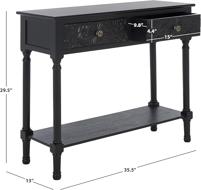 SAFAVIEH Home Collection Josie Black 2-Drawer Console Table for Living Room Foyer Bedroom Hallway Entryway Office