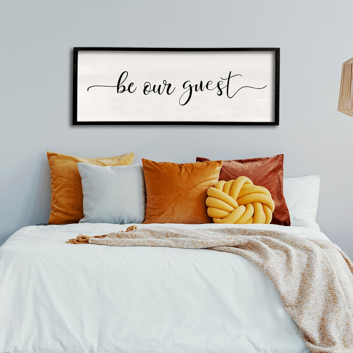 comurdyo Be Our Guest Wall Decor Sign 40”X15” Large Master Bedroom Above Bed Wall Decor Wood Framed Guest Room Sign Simple Rustic Farmhouse Over Bed Bedside Wall Art (Black)