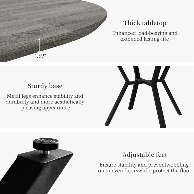 Extendable Round Dining Table Set for 4 People, 43.3"-59.1" Extendable Kitchen Table with 4 Upholstered Chairs, Space Saving for Kitchen Dining Room (Grey Table+4 U-Shaped White Chairs)