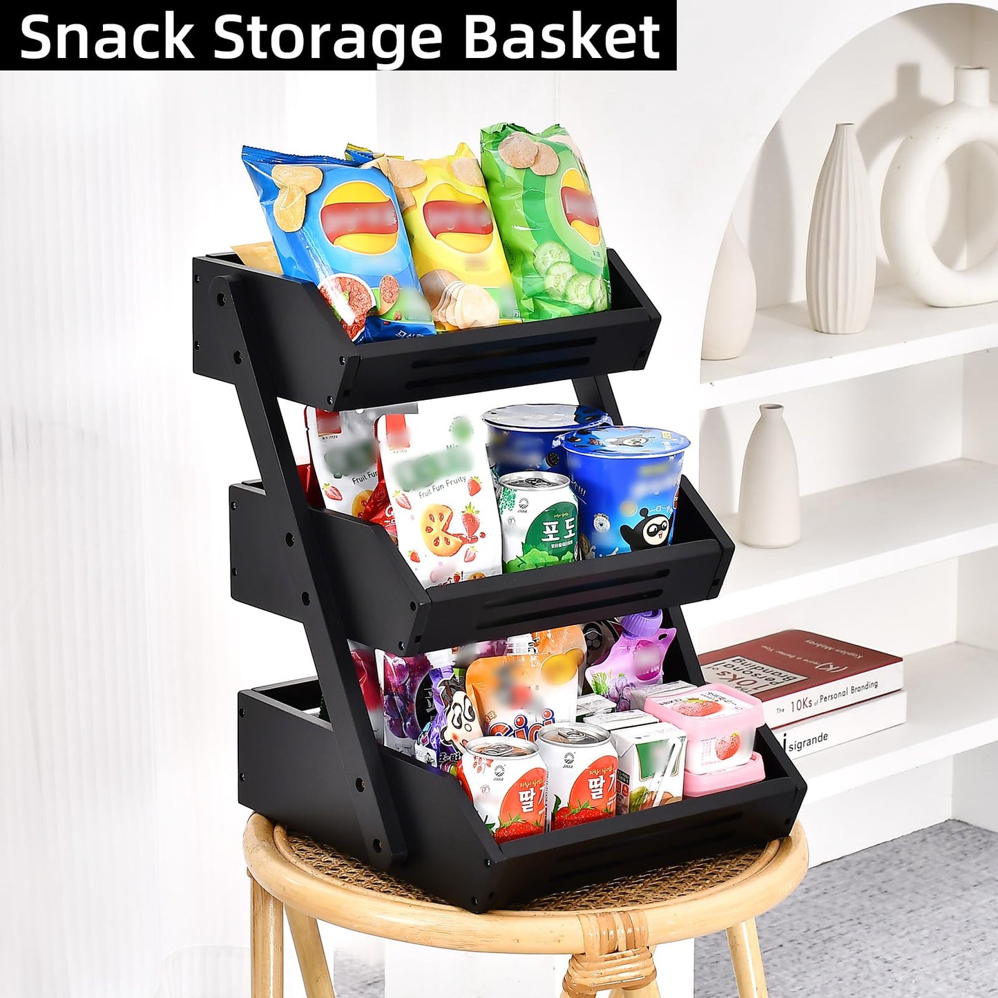 VIKEYHOME Fruit Basket, 3 Tier Bamboo Fruit Bowl for Kitchen, Fruit Vegetables Stand Storage Holder, Idea Home Kitchen Countertop Organizer