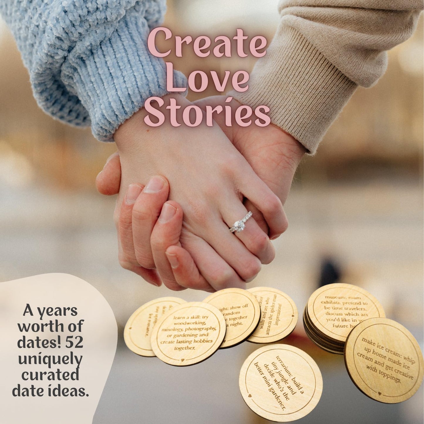 Date Night Box Game - 52 Romantic Date Ideas + 4 Personalized Dates & Decision Maker Coin - Fun Gift for Couples, Anniversaries, Weddings, Bridal Showers Bachelorette Parties, Him & Her, Anniversary