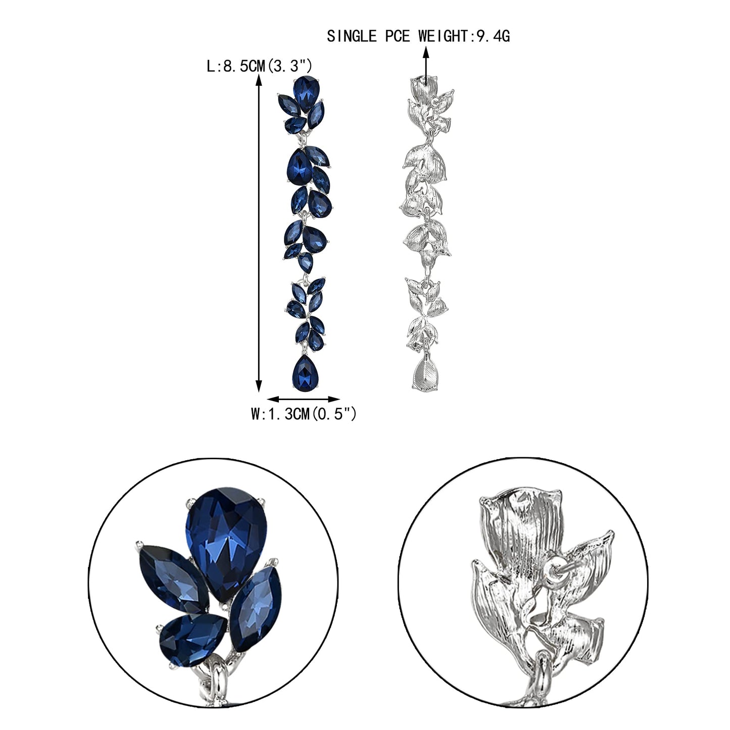 EVER FAITH Rhinestone Crystal Chandelier Earring for Women, Art Deco Marquise Teardrop Bridal Long Dangle Drop Earrings for Prom Sapphire Blue