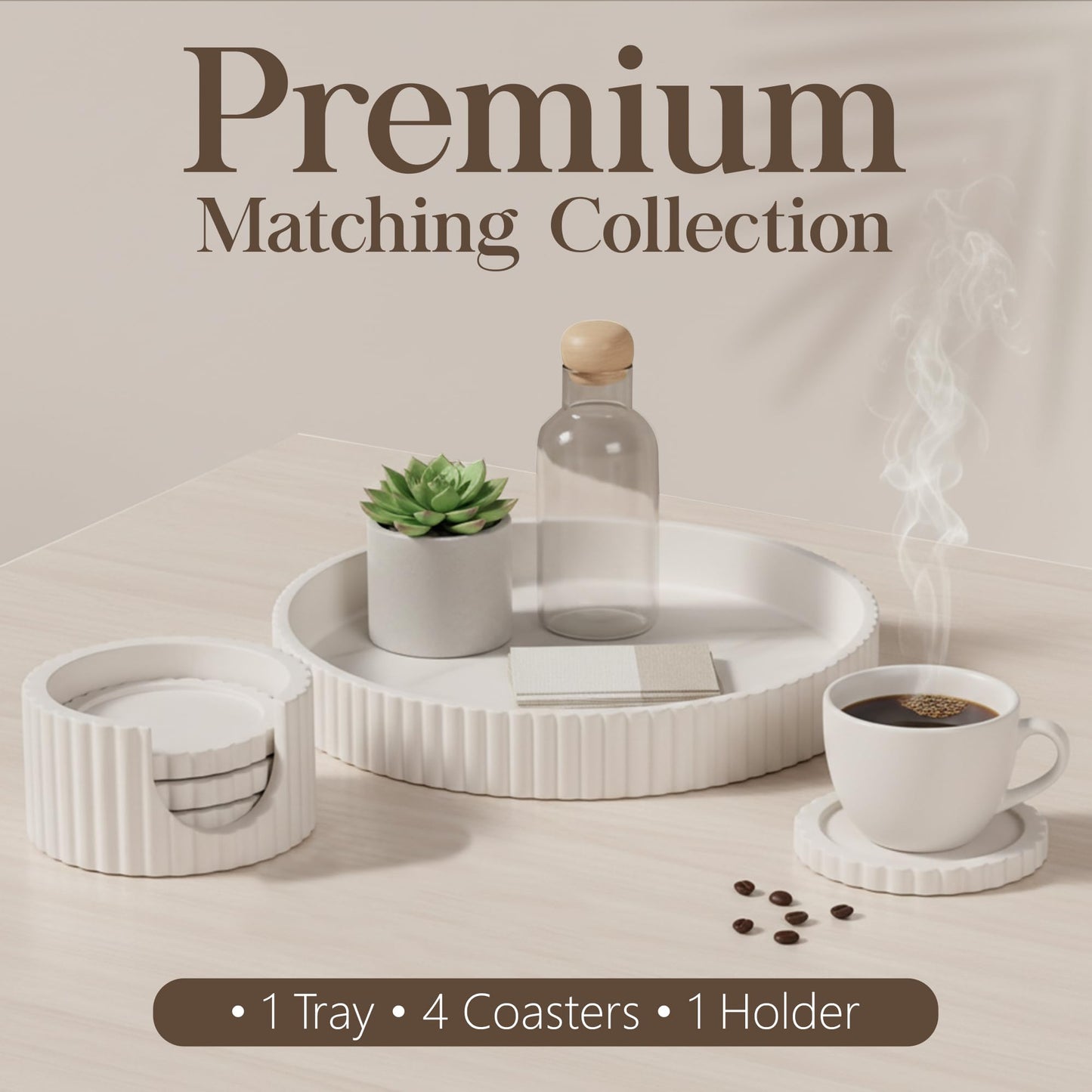 Decorative Coffee Table Ottoman Tray with Coasters | Modern Neutral Home Decor Accent | Console Table Decor | Kitchen Table Centrepiece | Luxury Apartment Decor | Decorative Centerpieces for Tables
