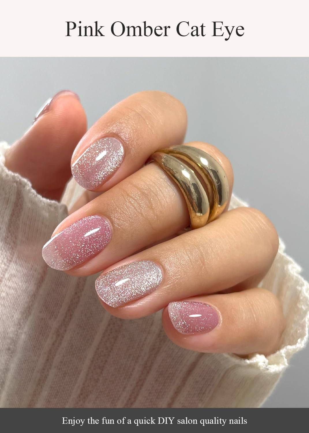 AutyaMee Semi Cured Gel Nail Strips (Pink Omber Cat Eye), Nude Gradient, 20 Pcs Gel Nail Wraps, Stickers, UV Light Required, Salon Quality, Long Lasting