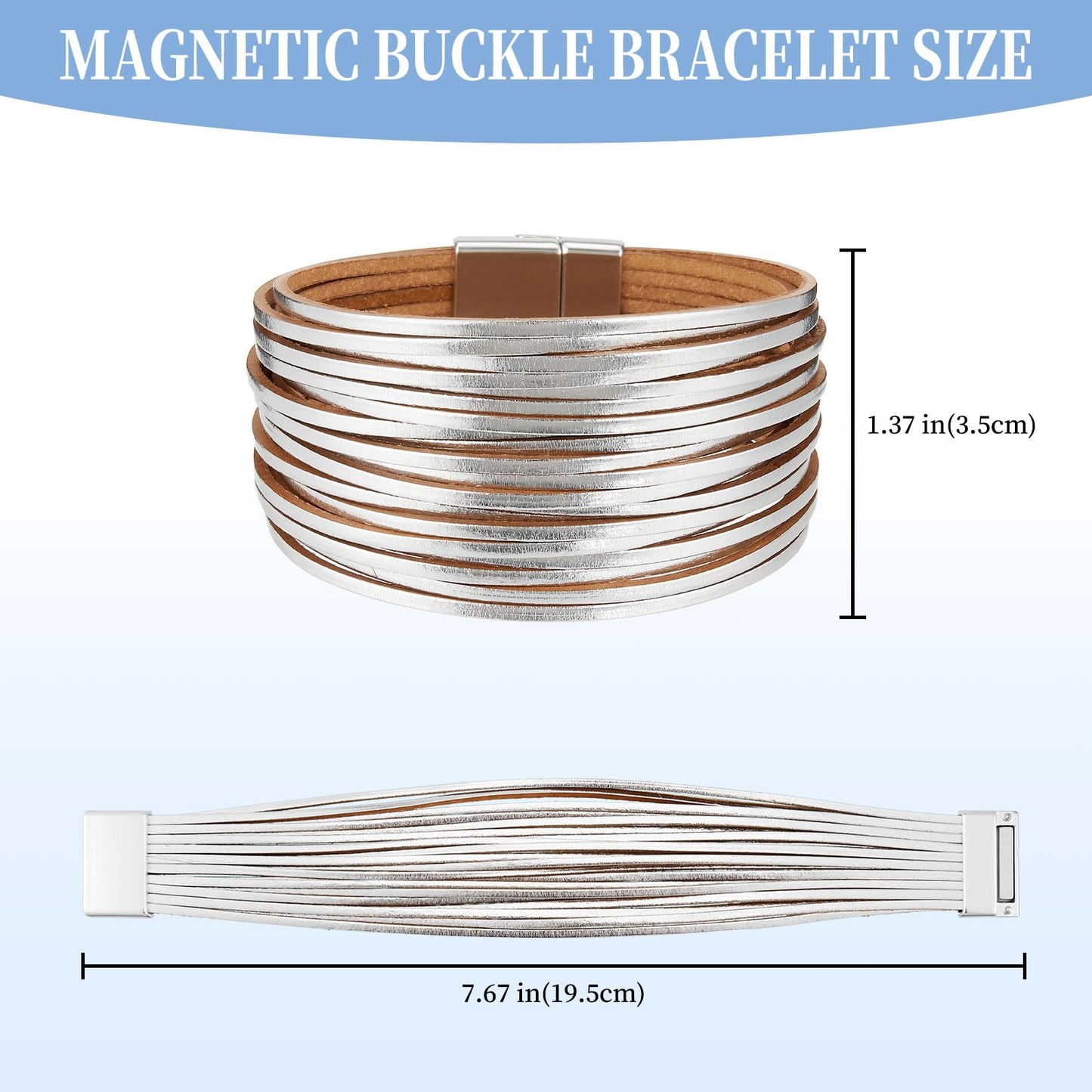 QIUTIMIY Leather Bracelets for Women Trendy Boho Cuff Bracelet Layered Bangle with Clasp Hand Wrist Jewelry Western(Style 4-Silver)