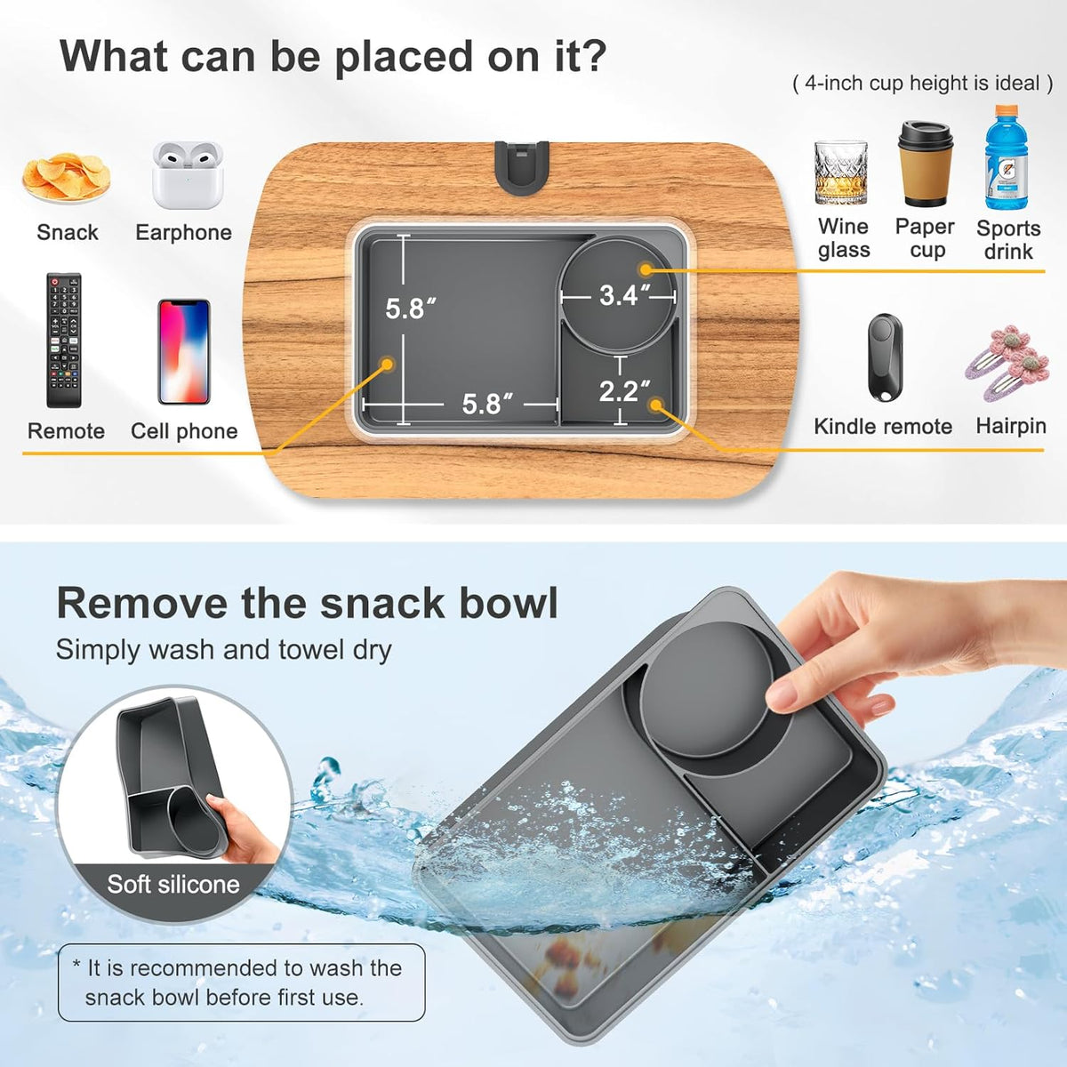 Lap Beanbag Tablet Pillow Stand,Adjustable iPad Holder with Snack Bowl,360° Rotating Clip for 4.7-13" Kindle,Phone,Tablet.Ideal for Hands-Free Reading and Relaxation on Bed,Couch,Recliner,Gray