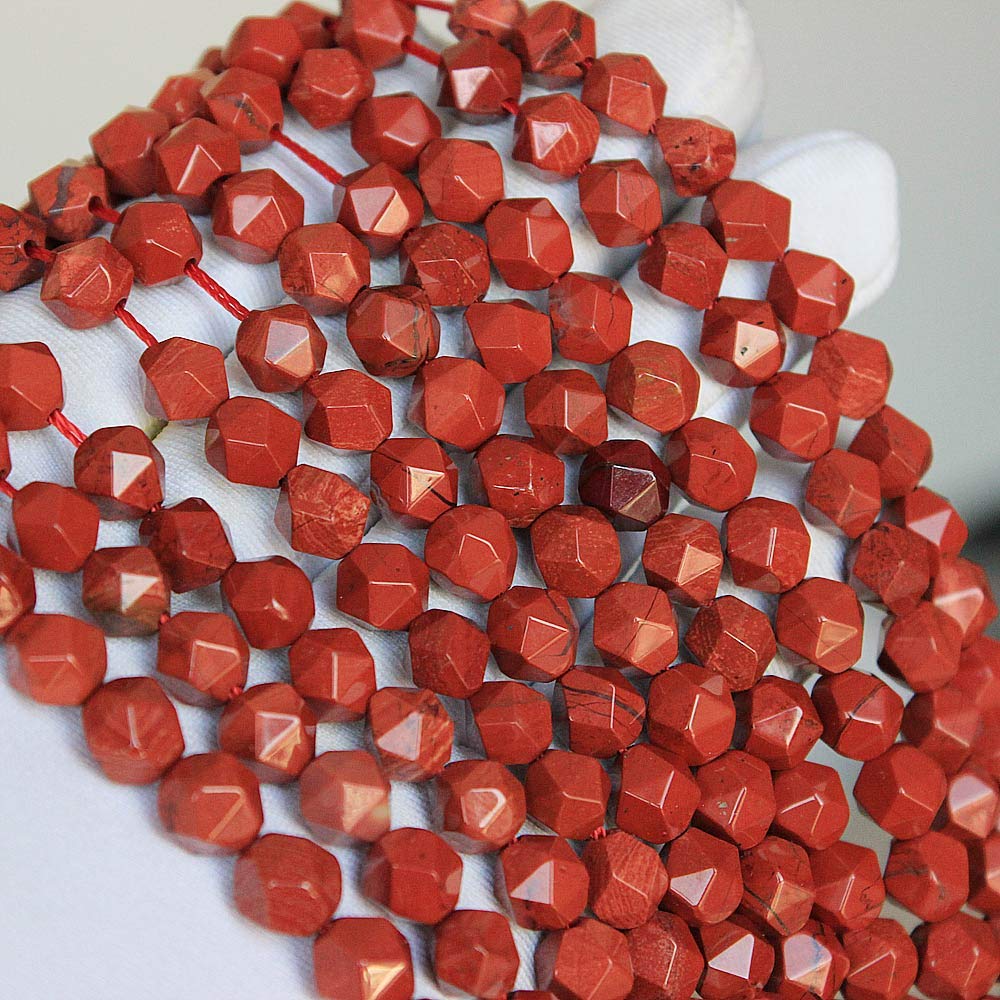 MJDCB Best Sellers Natural Stone Beads Faceted Polygon Red Stone Crystal Energy Stone Healing Power for Jewelry Making(8mm)