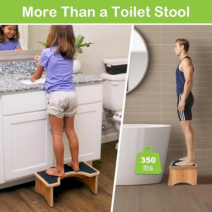 StrongTek Enhanced Squatting Toilet Stool, Wooden Potty Stool for Bathroom, Extra-Thick Wood, Sturdy 350 lbs Capacity, Comfortable Toilet Stool for Kids, Adults & Seniors