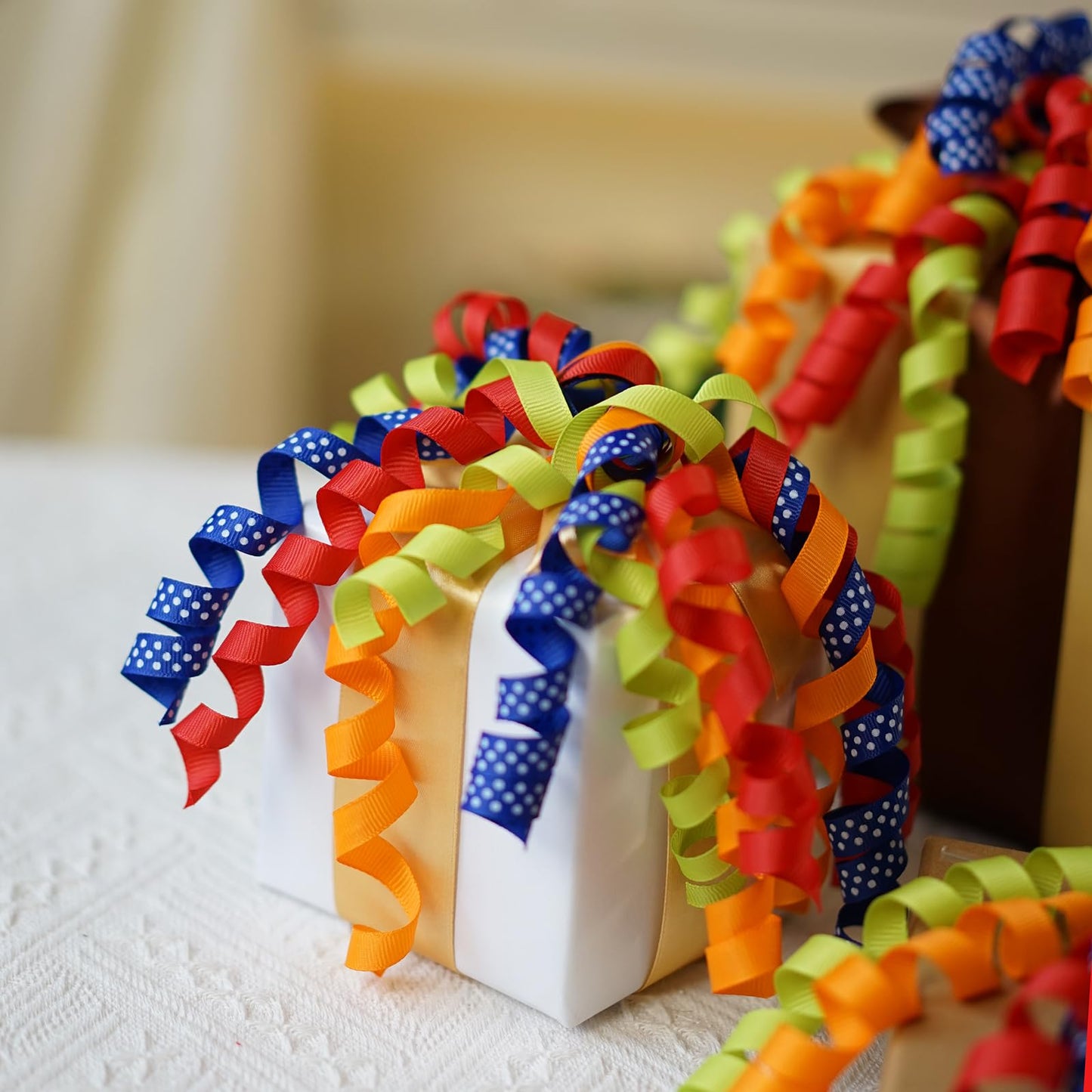 Lakkity 12Pcs Bows for Gift Wrapping, 6 Inch Curly Ribbon Bows, Self Adhesive Burst Gift Bow for Presents,Paper Bag, Baby Shower Favors, Wrapping Accessories, Wedding Decor (Green Orange Red)