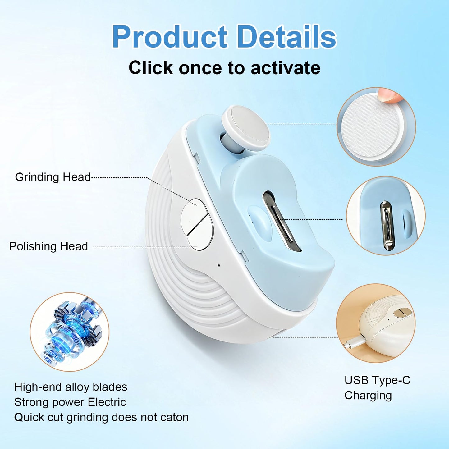 Electric Nail Clipper for Seniors & Toddler Nail Clipper 3 in 1,2026 Electric Nail Trimmer with LED Light&Polishing,Adjustable 3 Speeds Automatic Nail Cutter for Thick Toenails,Adults,Baby Blue