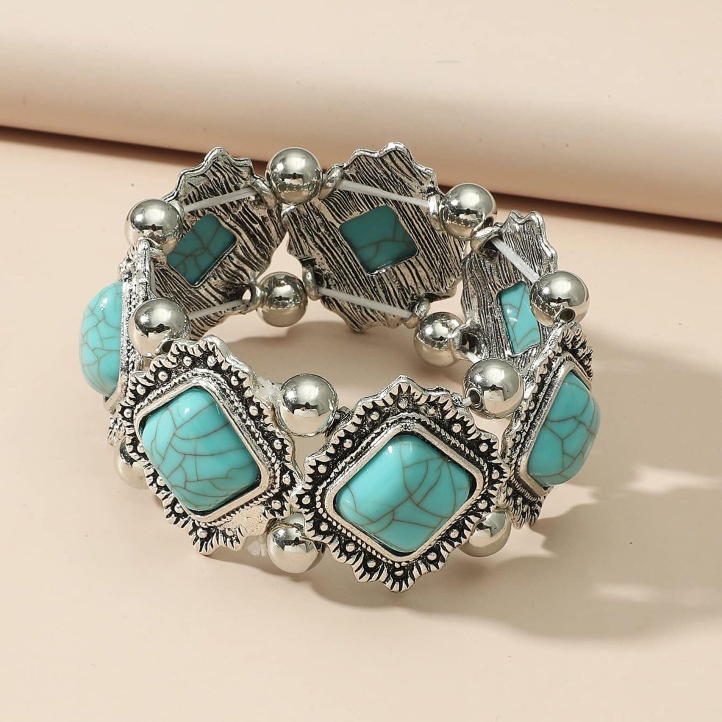 Hclian Turquoise Beaded Stretch Bracelets Bohemian Stackable Bracelets Y2K Summer Beach Bracelets Jewelry for Women