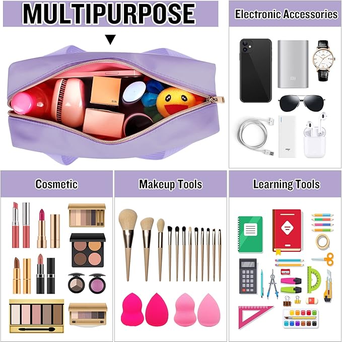Chenille Letter Clear Makeup Bags Mama Tote, Preppy Patch Makeup Bag Zipper with Handle, Waterproof PVC & Nylon Portable Glitter Large Cosmetic Travel Toiletry Storage Bag for Women Girls(MAMA-Purple)