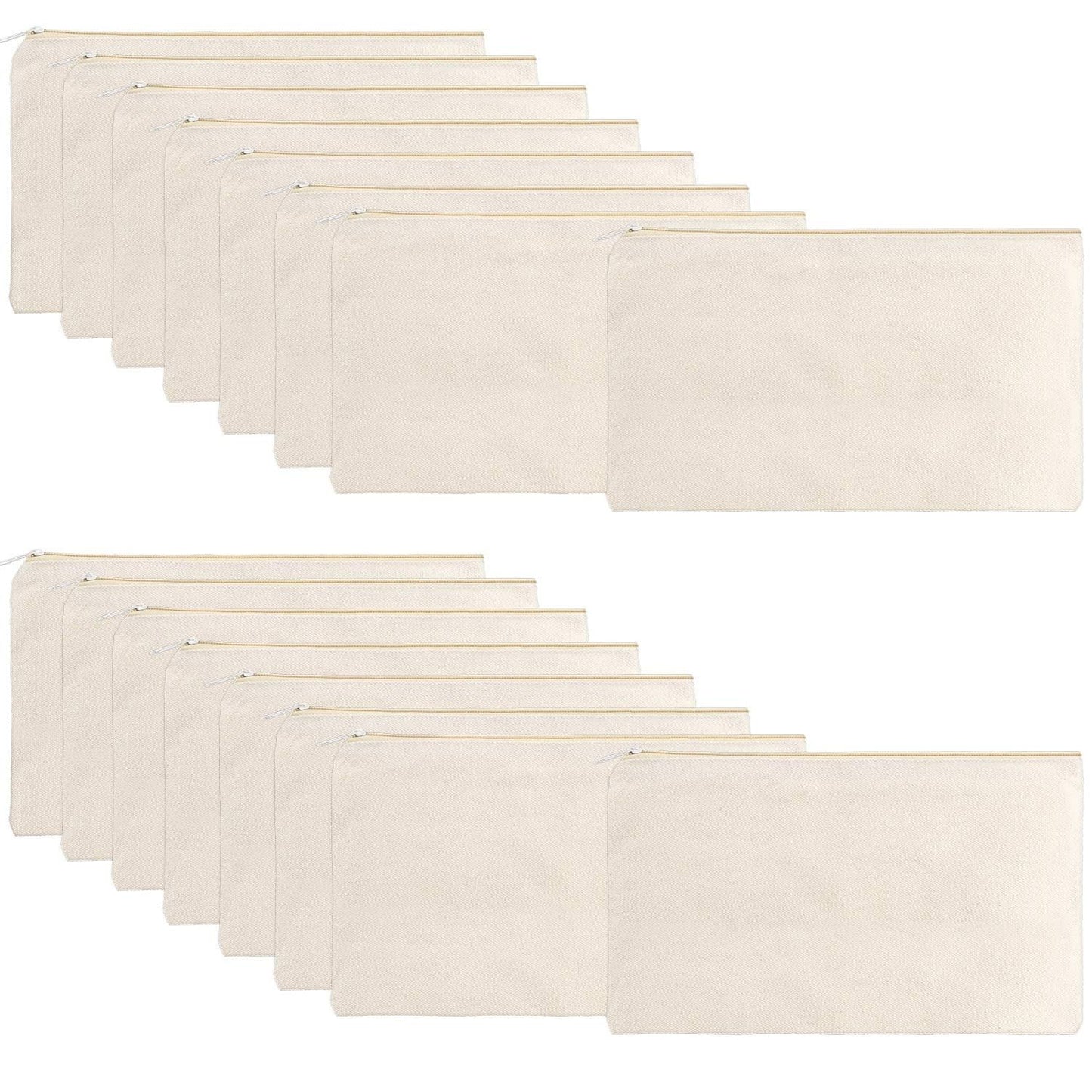 meekoo 16 Pack Blank Canvas Pouch Zipper Cosmetic Bag Bulk Plain Makeup Pouch Purse Sublimation DIY Craft Multipurpose Travel Toiletry Bag for Makeup Cosmetic Stationary Storage(S,Beige)