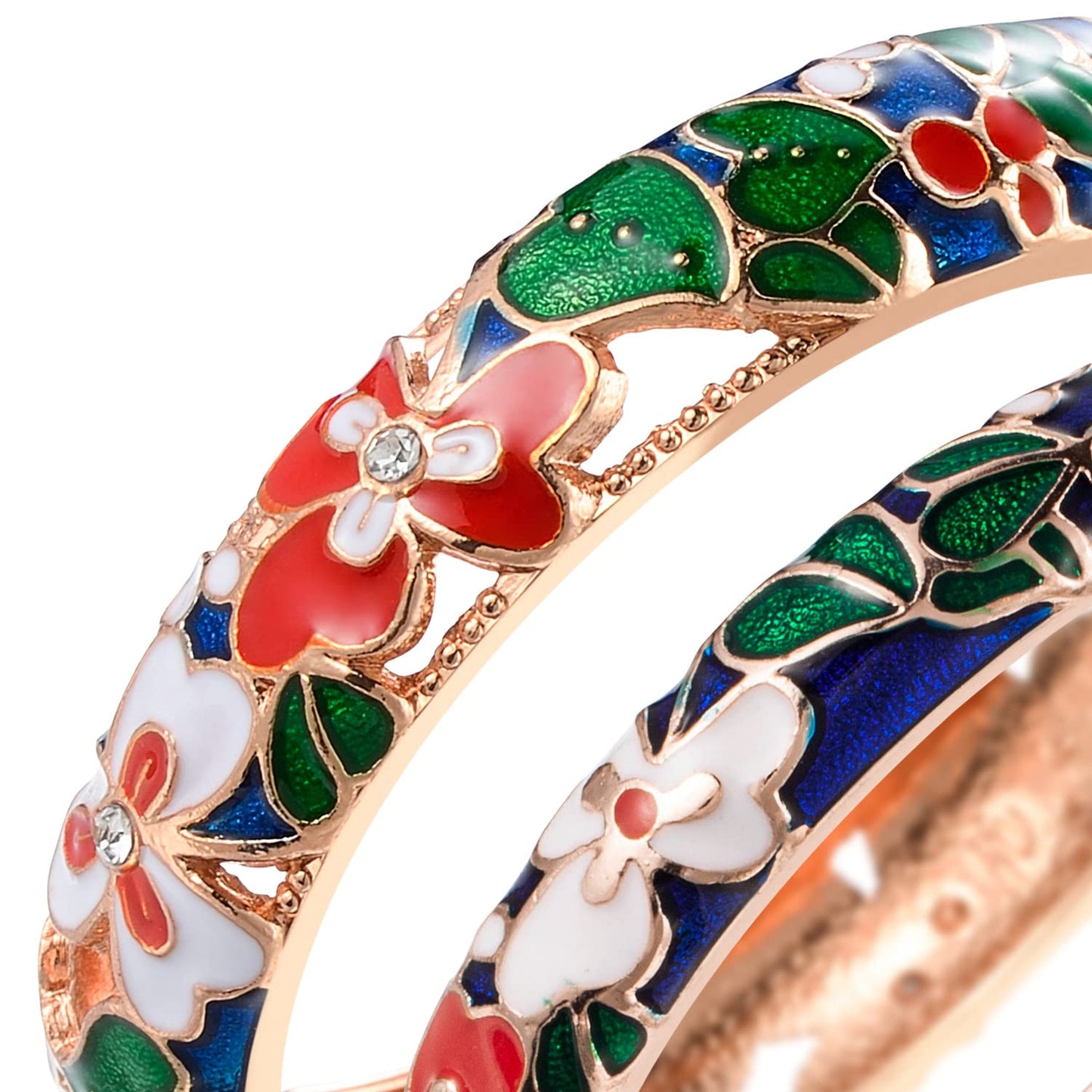 UJOY Fashion Cloisonne Bracelets Plated Leaf Filigree Enameled Womens Gifts Bangles Spring Hinged 88A22 Navy Blue