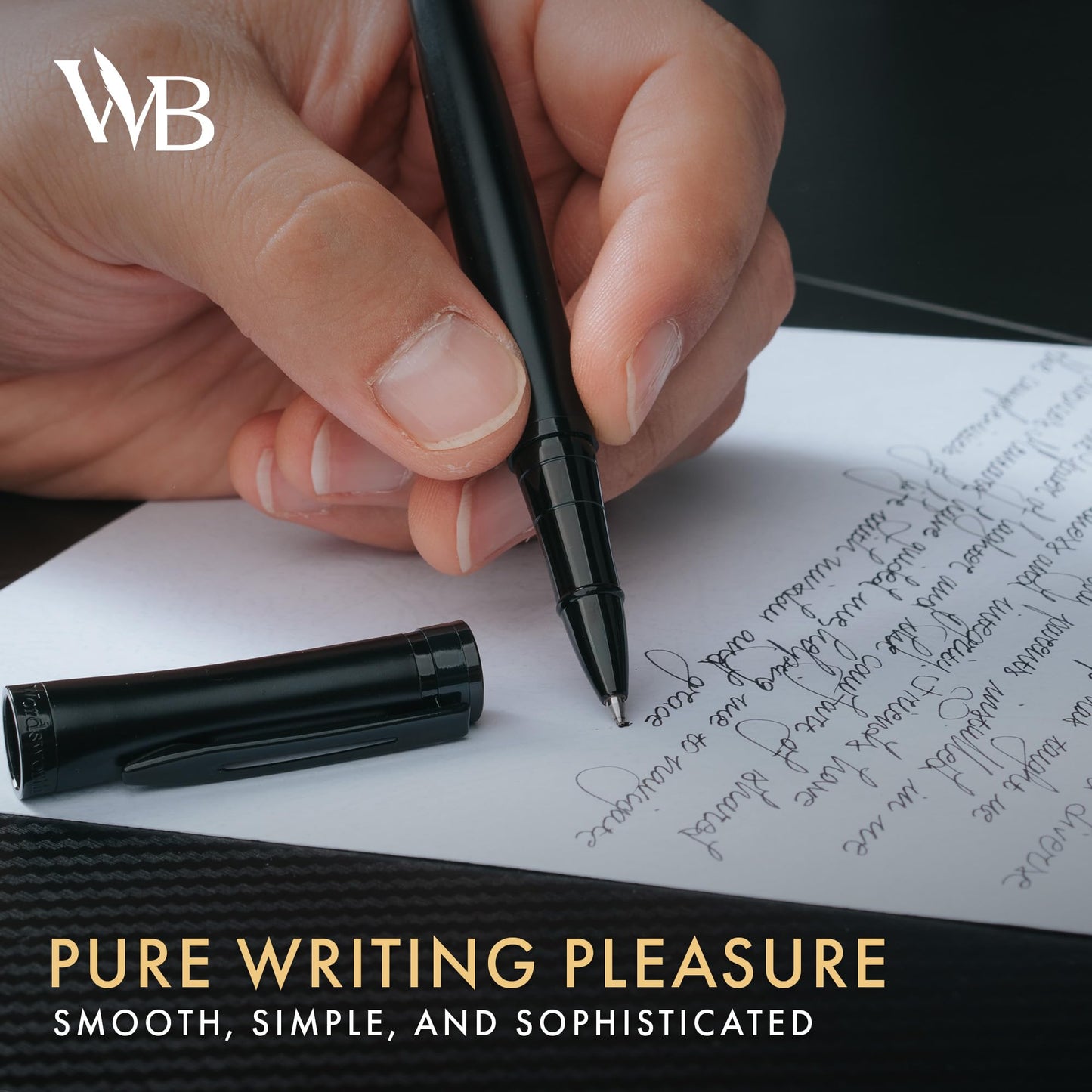Wordsworth and Black Rollerball Pen - Luxury Pen - All Black Lacquer Finish, Ink Refill, Refillable Gift for Men & Women, Professional Writing, Nice and Fancy Pens and for Work